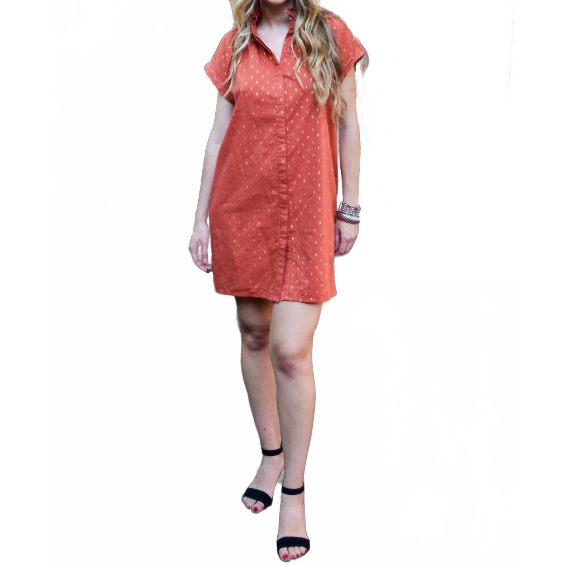New Never A Wallflower Vicki Button Down Dress In Rooibos Metallic Dot